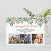 Kerstgroen Warm kerstgroet 3 foto Feestdagenkaart (Staand voorkant)