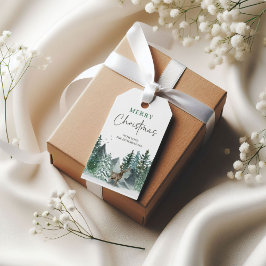 Kerstgroen Waterverf Dennenbos Vakantie Cadeaulabel