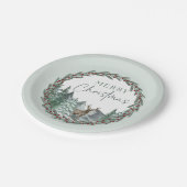 Kerstgroen Waterverf Dennenbos Vakantie Papieren Bordje (Gekanteld)