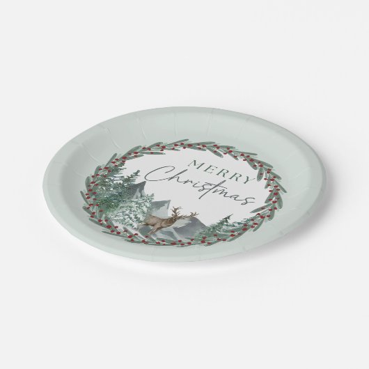 Kerstgroen Waterverf Dennenbos Vakantie Papieren Bordje (Gekanteld)