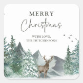 Kerstgroen Waterverf Dennenbos Vakantie Vierkante Sticker (Voorkant)