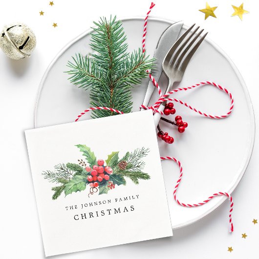 Kerstgroen Waterverfboeket Servet