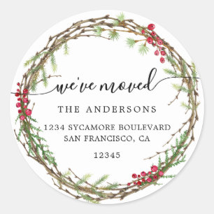 Kerstgroen We hebben nieuw adreslabel verplaatst Ronde Sticker