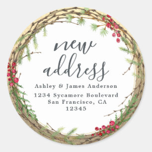 Kerstgroen We hebben nieuw adreslabel verplaatst Ronde Sticker