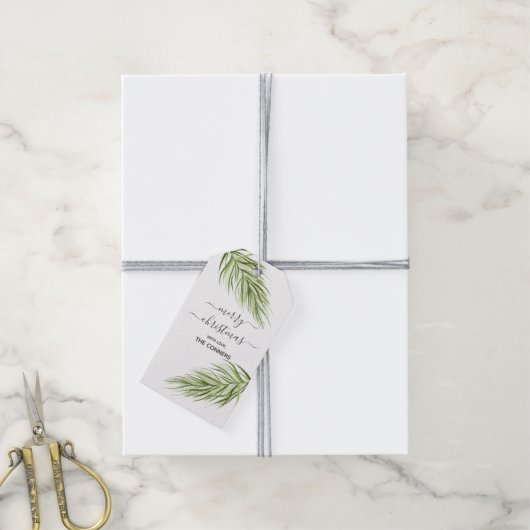 Kerstgroen winterblad cadeaulabel (Met Touw)