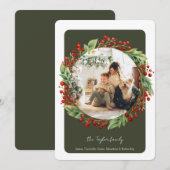 Kerstgroen winterblad met bessen Foto Feestdagenkaart (Voorkant / Achterkant)