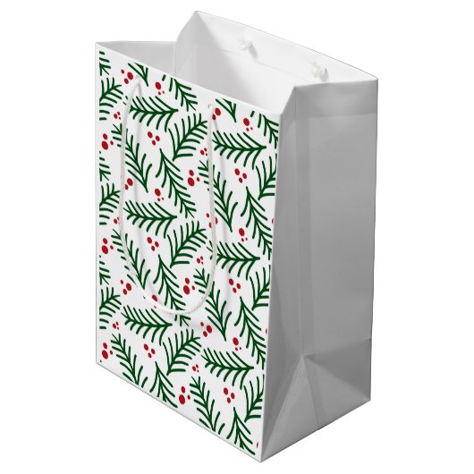 Kerstgroenbessen Ambachtelijk Modern Vakantie Medium Cadeauzakje (Achterkant Gekanteld)