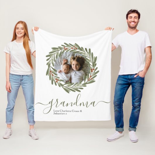 kerstgroene Berry Wreath Foto gepersonaliseerd Fleece Deken (In situ)
