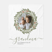 kerstgroene Berry Wreath Foto gepersonaliseerd Fleece Deken (Voorkant)