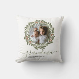 kerstgroene Berry Wreath Foto gepersonaliseerd Kussen