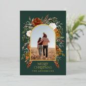 Kerstgroene bloemetjesfoto elegant rustige folie feestdagenkaart (Staand Voorkant)