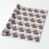 Kerstgroene boerentractor en rode schuur cadeaupapier (Uitgerold)