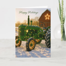 Kerstgroene boerentractor in de sneeuw kaart