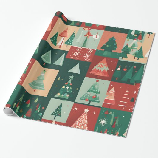 Kerstgroene bomen cadeaupapier (Uitgerold)