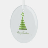 Kerstgroene boom minimalistisch ontwerp glas ornament (Voorkant links)