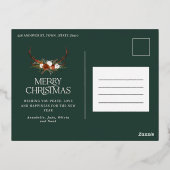 kerstgroene botanische elegante staart 3 foto folie feestdagen briefkaart (Achterkant)