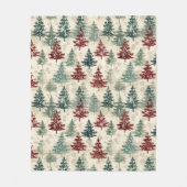 Kerstgroene Bourgondische Waterverf Boombomen Fleece Deken (Voorkant)