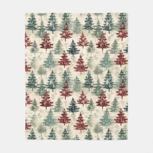 Kerstgroene Bourgondische Waterverf Boombomen Fleece Deken (Voorkant)