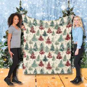 Kerstgroene Bourgondische Waterverf Bosbomen Fleece Deken