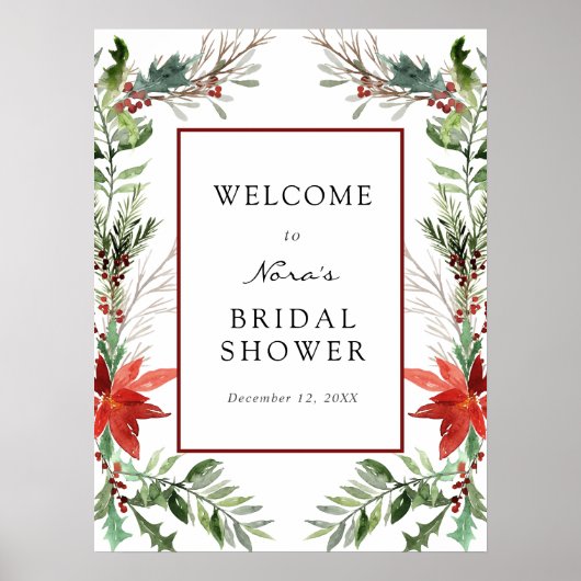 Kerstgroene Bruiloft Bridal Shower Welkomstbord Poster (Voorkant)