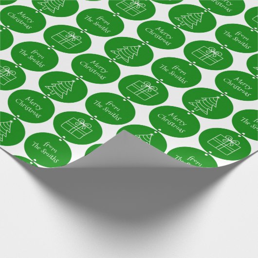 kerstgroene cirkels aangepaste naam cadeaupapier (Hoek)