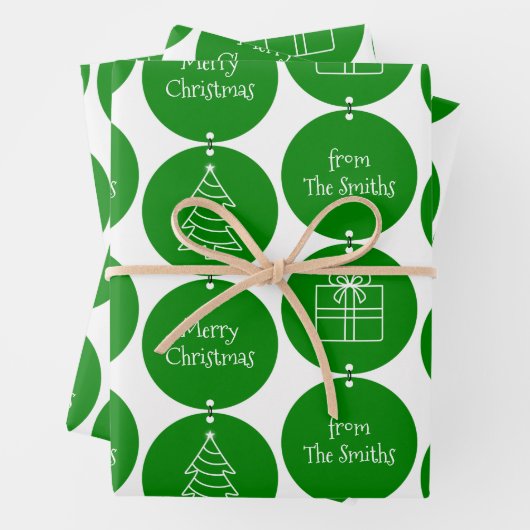 kerstgroene cirkels aangepaste naam inpakpapier vel (In situ)