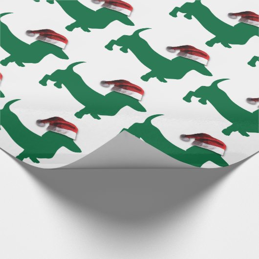 Kerstgroene Dachshund Cadeaupapier (Hoek)