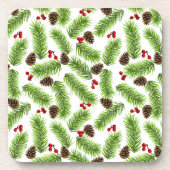 Kerstgroene dennenbladeren, kegels & rode bessen bier onderzetter (Voorkant)