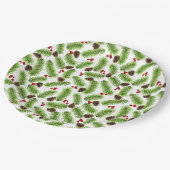 Kerstgroene dennenbladeren, kegels & rode bessen papieren bordje (Gekanteld)