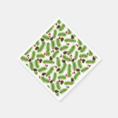 Kerstgroene dennenbladeren, kegels & rode bessen servet (Hoek)