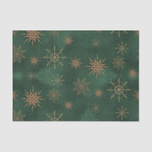 Kerstgroene Elegant Gold Glitter Snowflakes Tissuepapier (Voorkant)