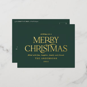 Kerstgroene elegante, minimale moderne typografie folie feestdagen briefkaart