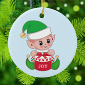 Kerstgroene elf keramisch ornament