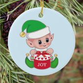 Kerstgroene elf keramisch ornament