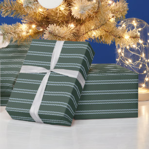 Kerstgroene en blauwe golvende strepen vakantie cadeaupapier