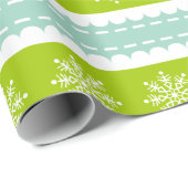 Kerstgroene en blauwe strepen met sneeuwvlokken cadeaupapier (Rol Hoek)