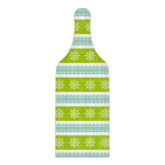Kerstgroene en blauwe strepen met sneeuwvlokken snijplank (Voorkant)