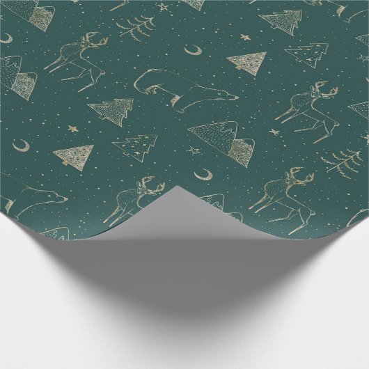 Kerstgroene en gouden elementen cadeaupapier (Hoek)