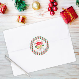 Kerstgroene en rode snoepstok-feestuitnodiging ronde sticker