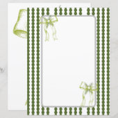 Kerstgroene en witte gestreepte boog briefpapier (Voorkant / Achterkant)