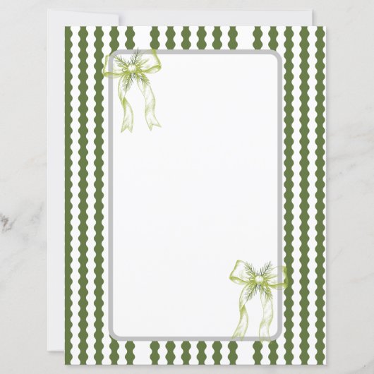 Kerstgroene en witte gestreepte boog briefpapier (Voorkant)