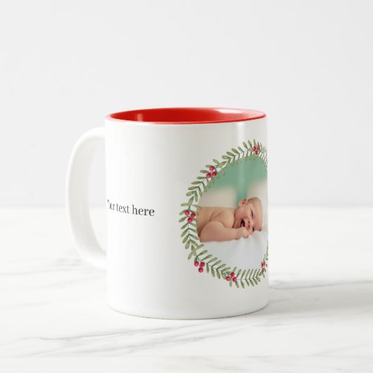 Kerstgroene feestdag grote Mok met fotokoffie (Voorkant links)