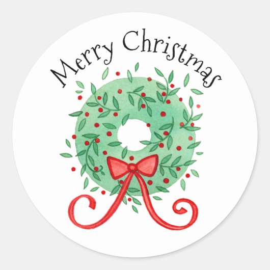 Kerstgroene feestdag met rode bessen ronde sticker (Voorkant)