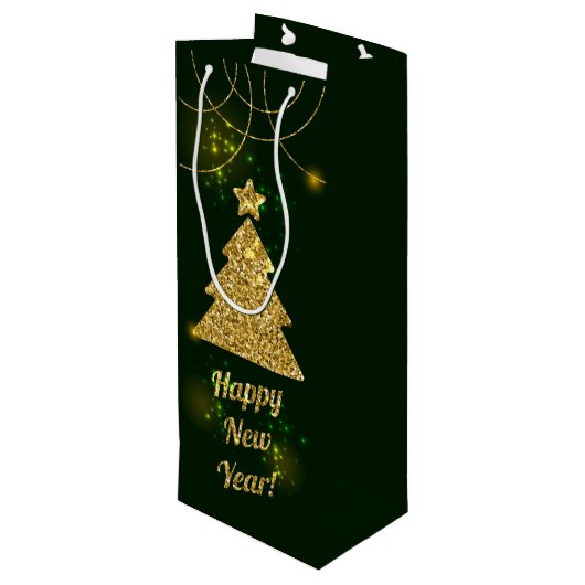 Kerstgroene feestdag wijn cadeautas (Achterkant Gekanteld)