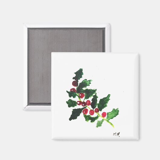 Kerstgroene feestelijke waterverf  Holly Magneet (Voorkant / Achterkant)