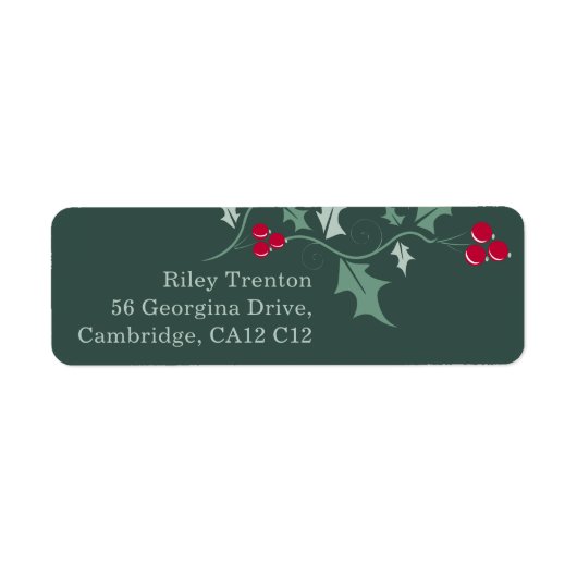 Kerstgroene hulst en rode bessen grafisch etiket (Voorkant)