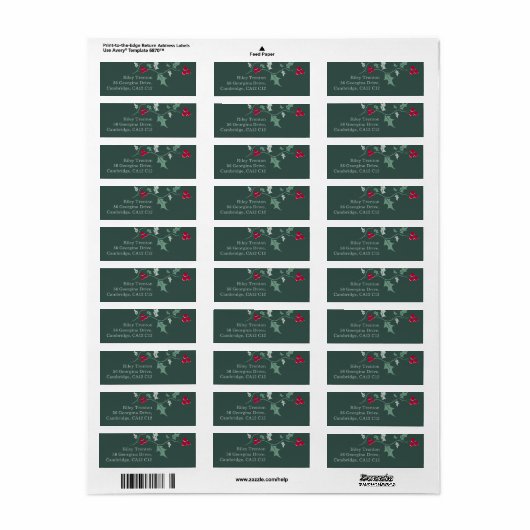 Kerstgroene hulst en rode bessen grafisch etiket (Full Sheet)