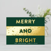 Kerstgroene kerrie en heldere textuur folie feestdagenkaart (Staand Voorkant)