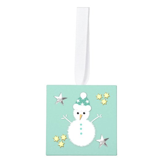 Kerstgroene kerstkerstman, stop hier Snowman Kubus Ornament (Voorkant)