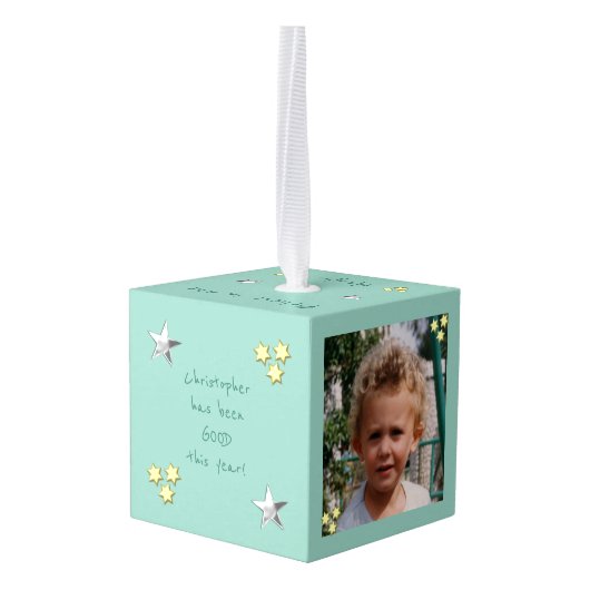 Kerstgroene kerstkerstman, stop hier Snowman Kubus Ornament (Achter hoekig)